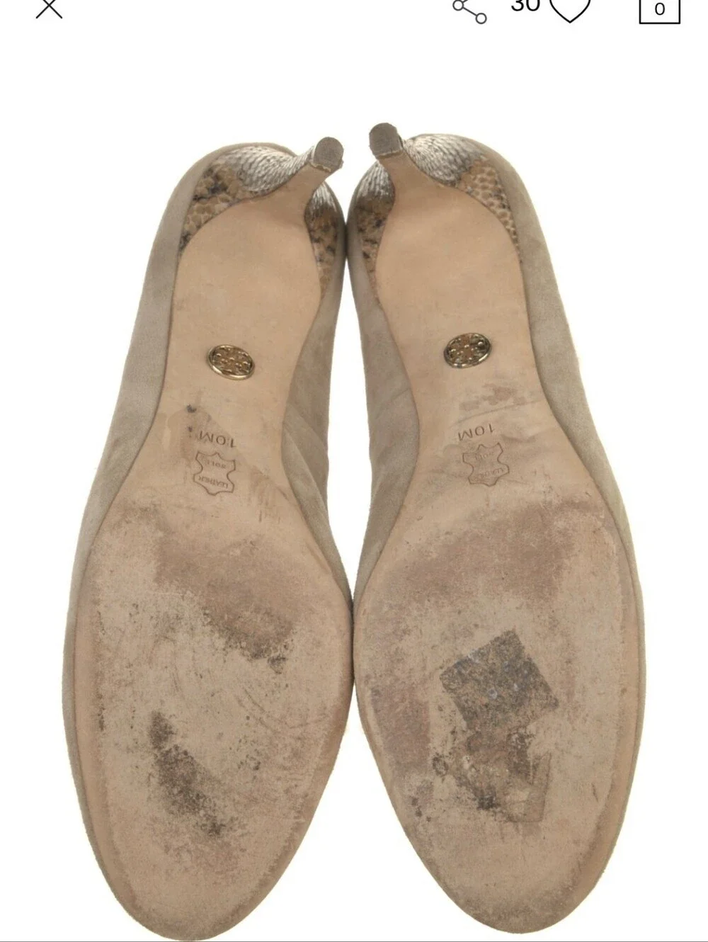Tory Burch, Taupe Suede Pump with Textured Snakeskin Heel, Size 10